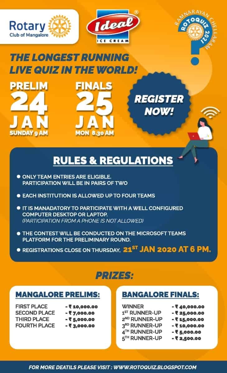 ROTOQUIZ 2021 on Mangalore Prelims on – Sunday 24 January 2021